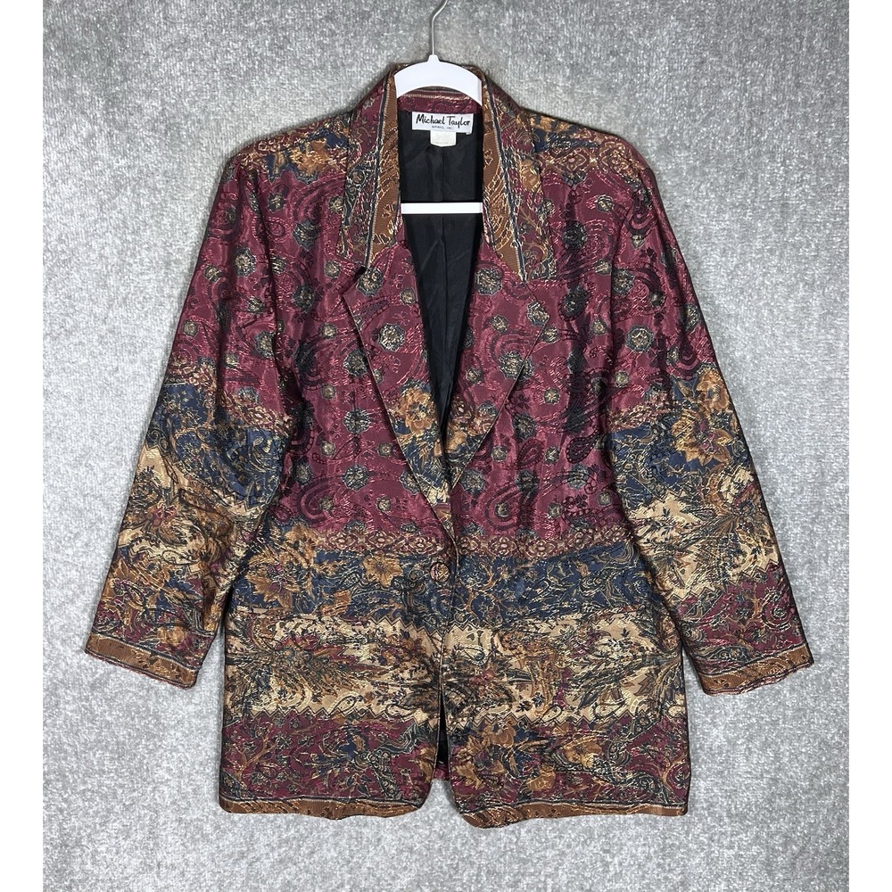 Vintage Michael Taylor Blazer Womens Size M Embroidered Paisley Floral‎ Pockets